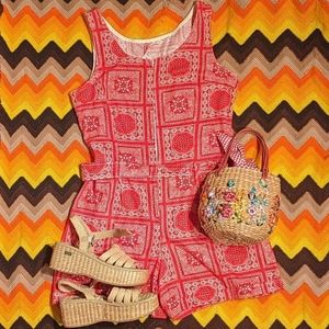 Vintage 1950 Fritzi of California Red bandana print play suit